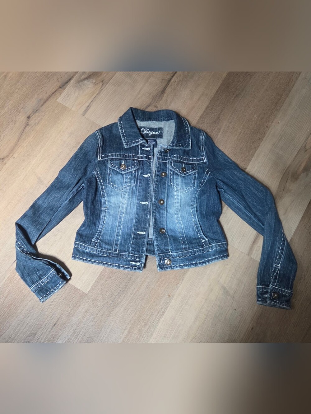 Vintage Joujou Crop Jean Jacket Blue Trucker Y2K Aesthetic ~ Bin PP
